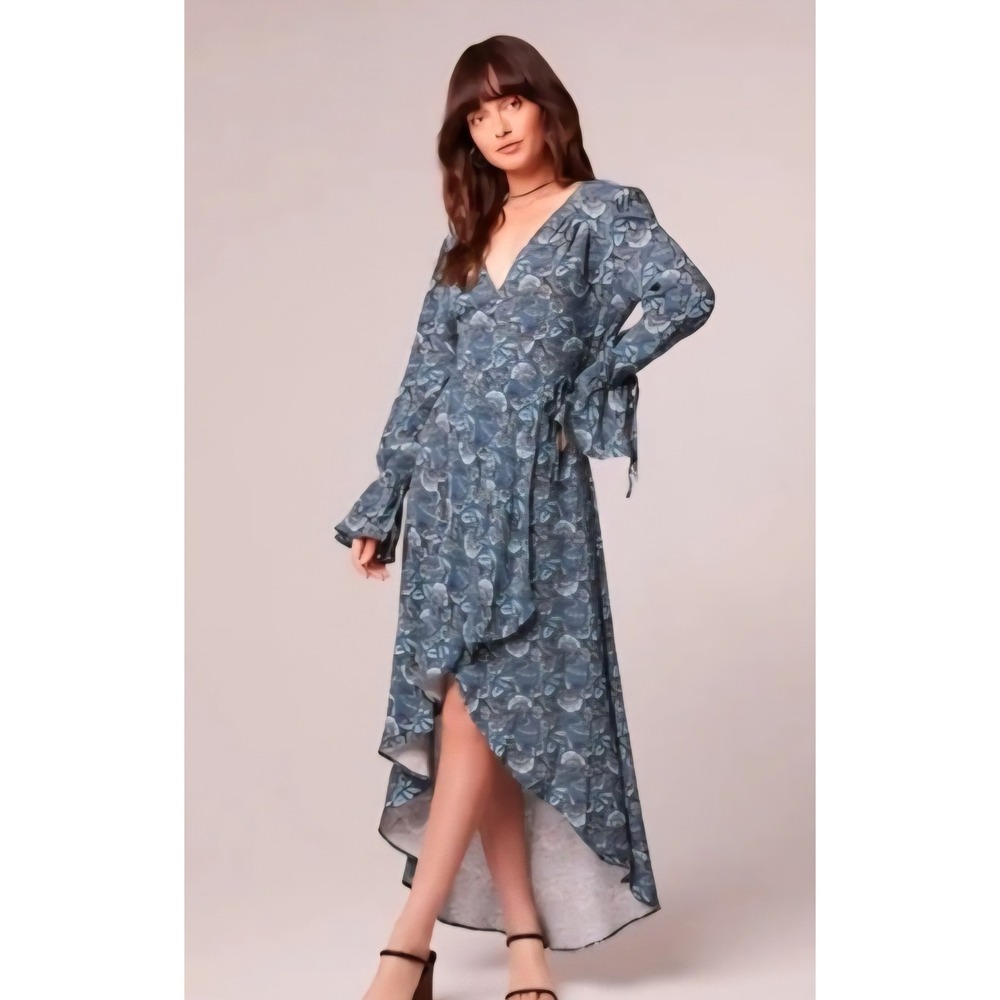 Band of the Free Deep Teal Floral Wrap Maxi Dress S Whimsigoth Boho Cottagecore